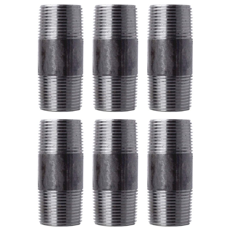 PIPE DECOR 1" x 3" Black Steel Plumbing Pipe, 6-Pack, Pre Cut Connector, Industrial Steel Grey Fits Standard One Inch Threaded Black Malleable Iron Fittings, Build Vintage DIY Furniture - Image 1